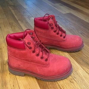 Kids red timberland boots